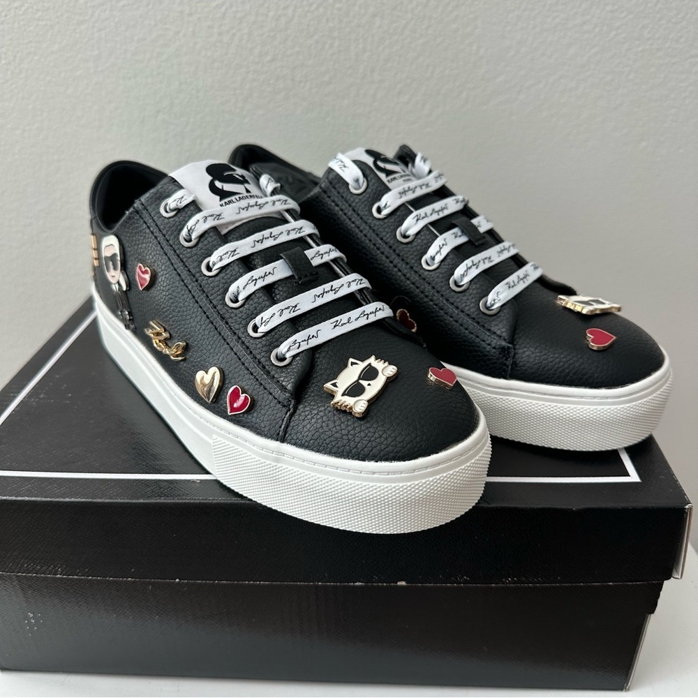 Karl Lagerfeld Paris Cate Pins Black Fashion Sneakers 8.5 38 NWB New